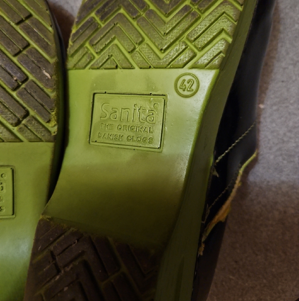Sanita Black Slip-On Clogs with Lime Green Outsole - Picture 3 of 4